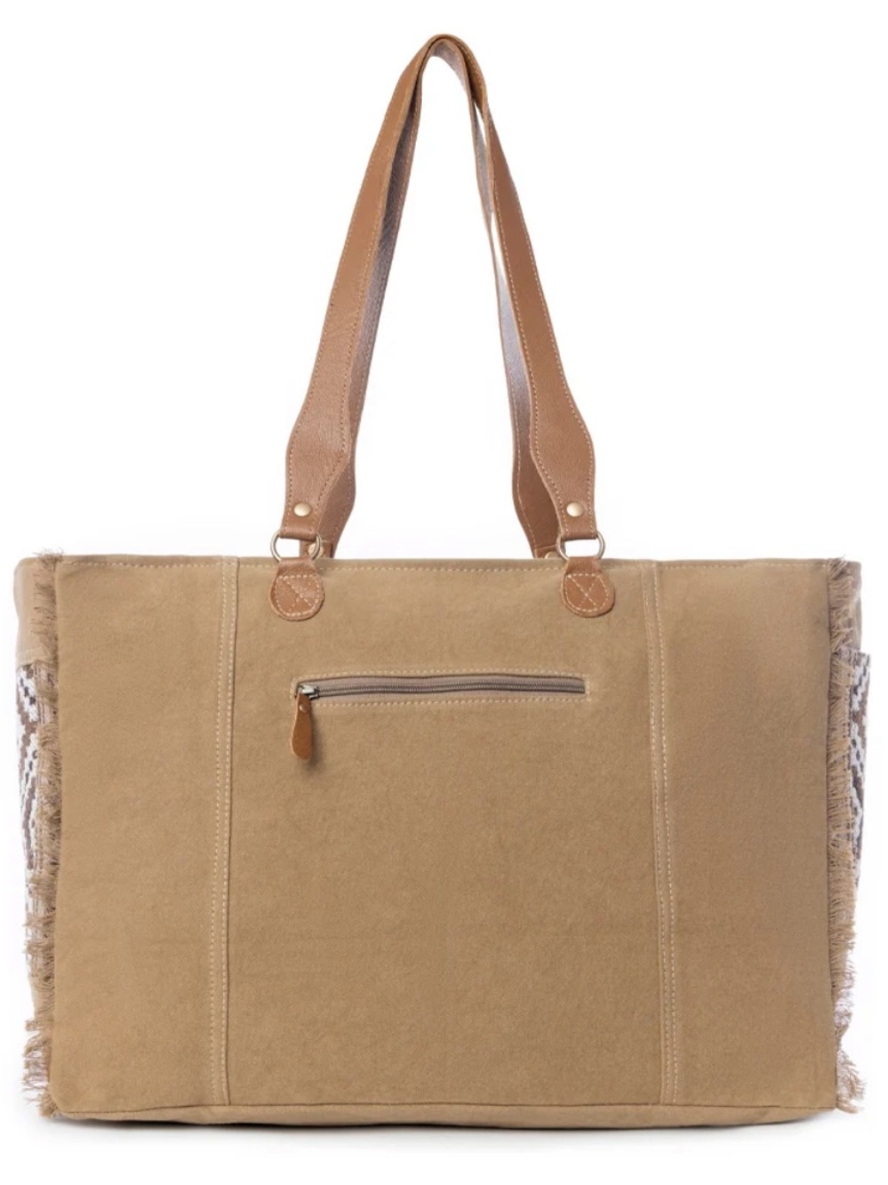 Myra Elisa Boho Cowhide & Woven Tote Bag in Brown Mix, new - Picture 4 of 8